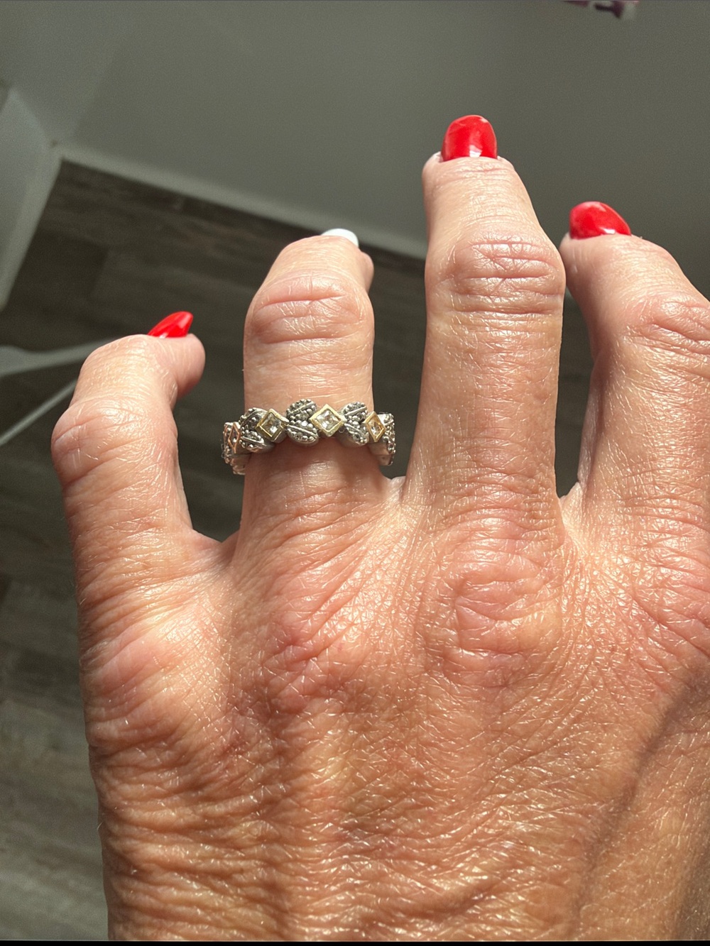 Gold-Tone Geometric Diamond Accent Women’s Ring